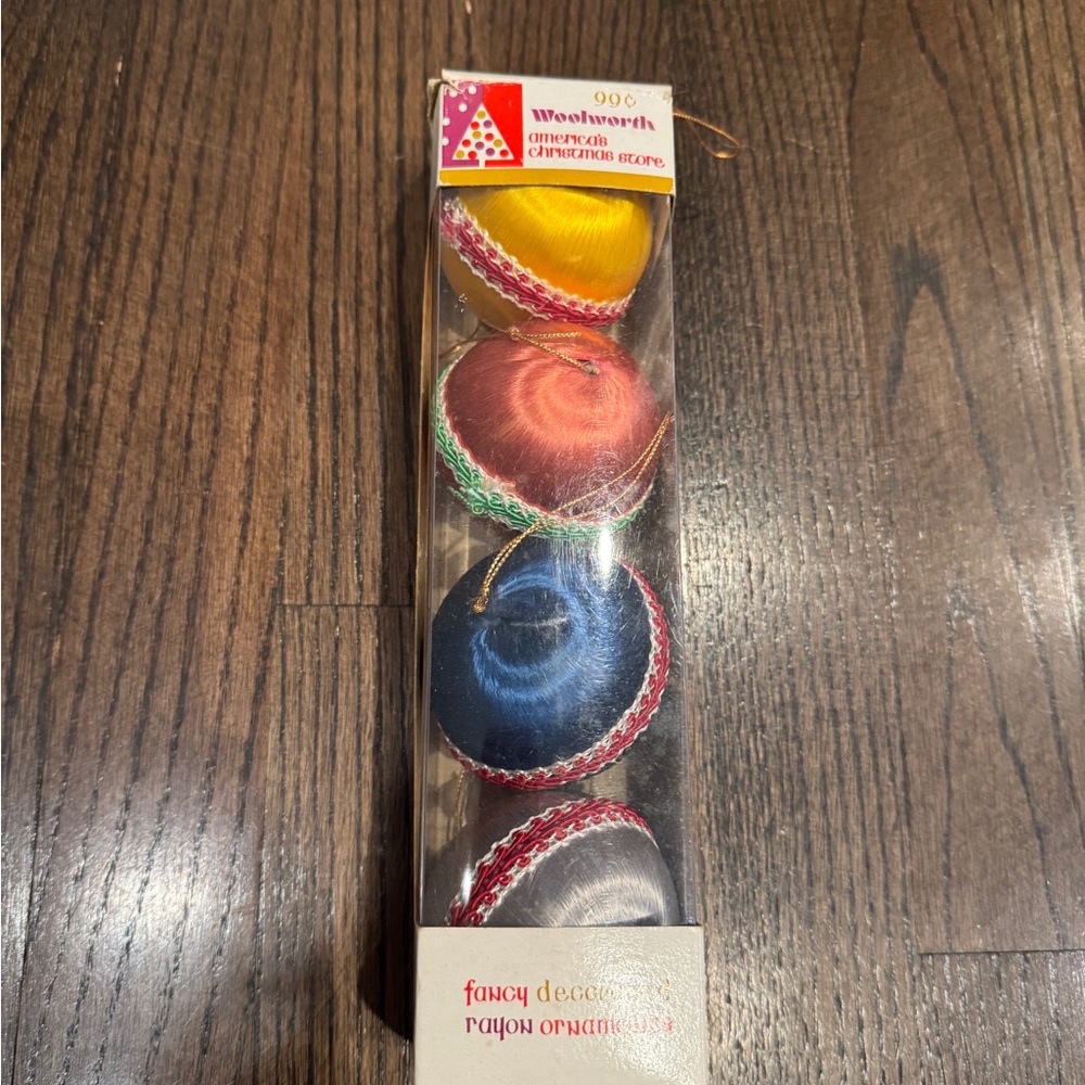 Vintage Woolworth Fancy Decorative Rayon Ornaments with Box